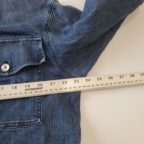 rag & bone Denim Jacket Womens Large Cropped Trucker Button Front Medium Wash - Picture 5 of 8